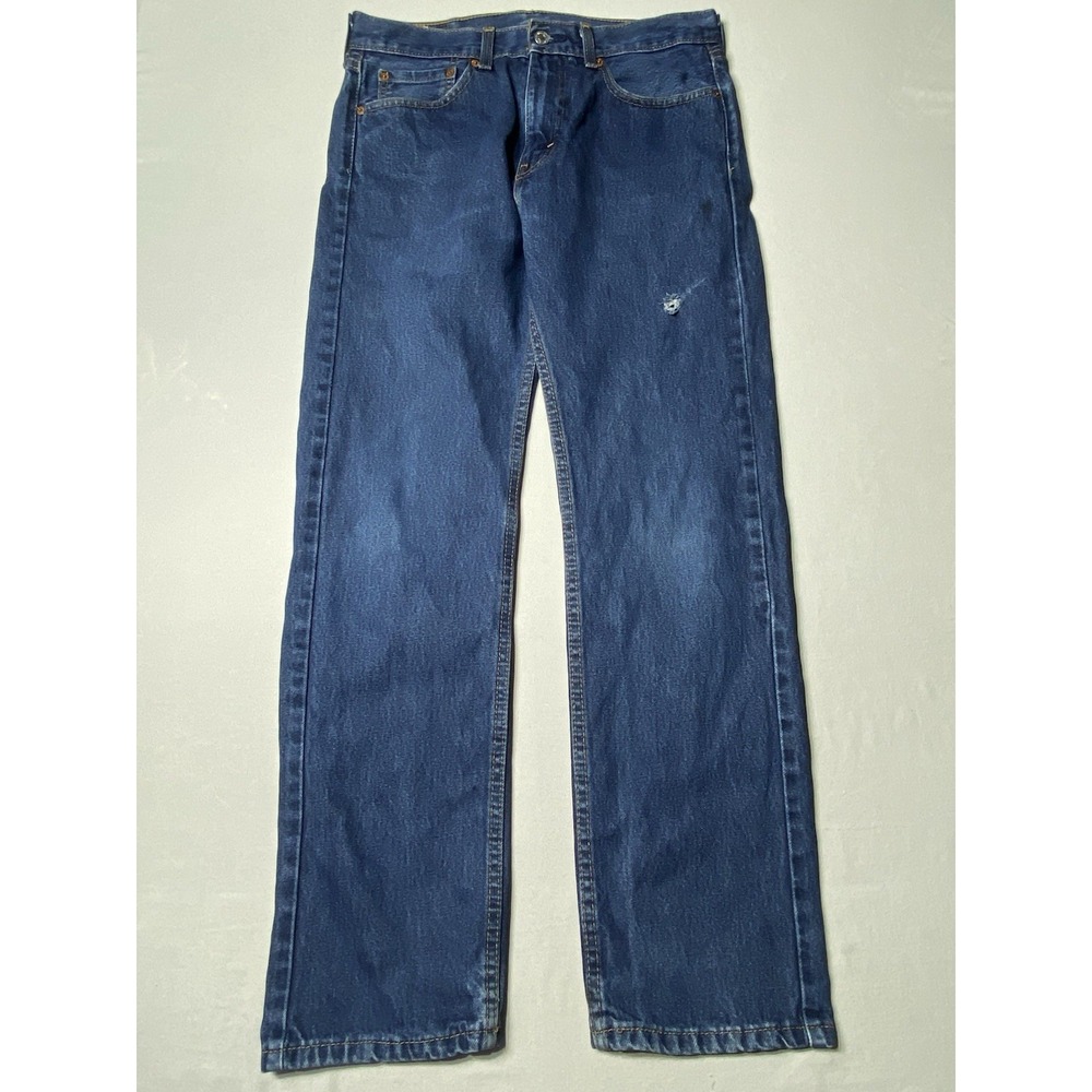 Levis 505 Jeans Mens 32x32 Regular Fit Straight Leg Blue Denim Distressed